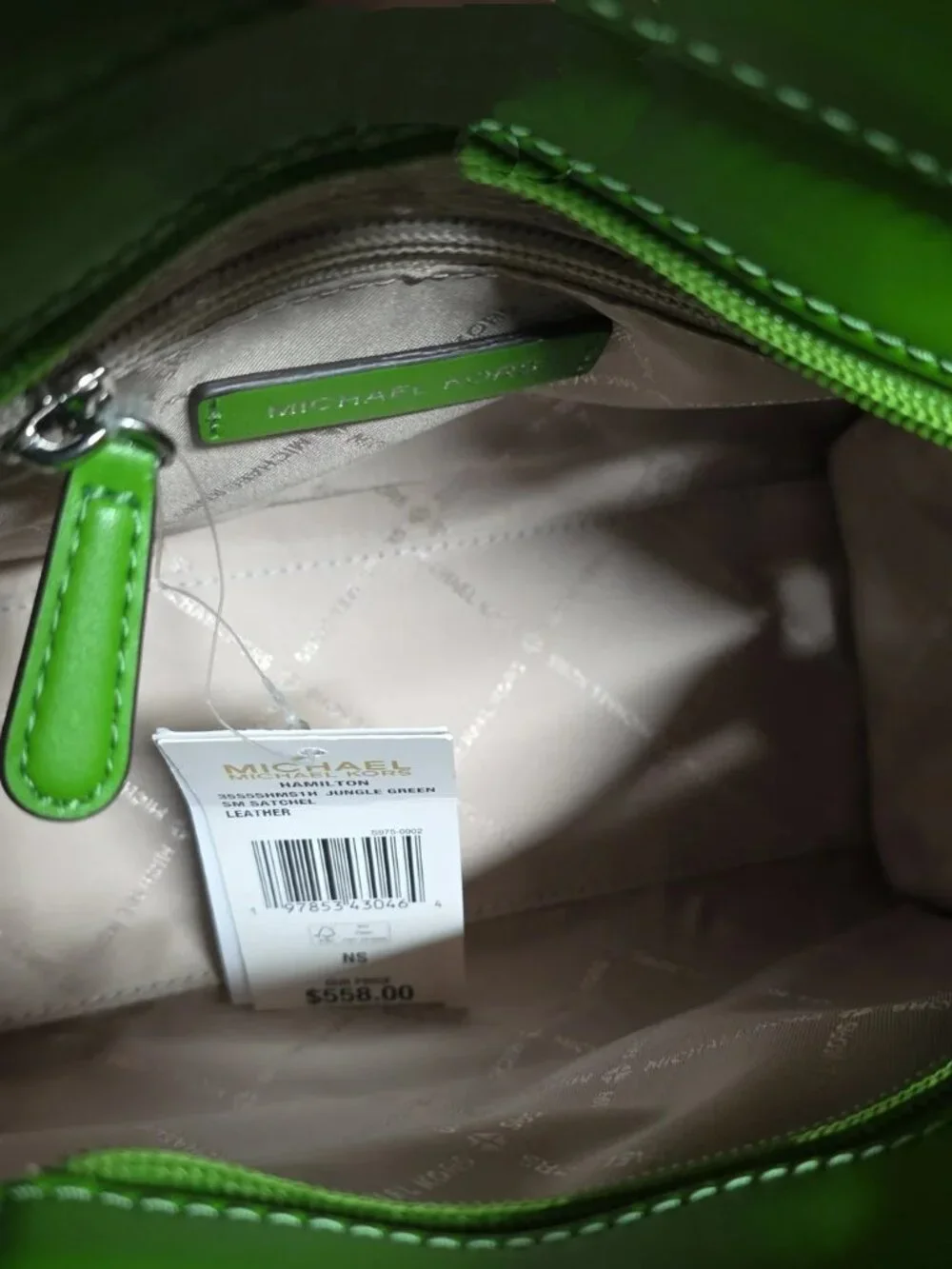 Michael Kors Hamilton Small Satchel Jungle Green Zebra Calf Hair NWT